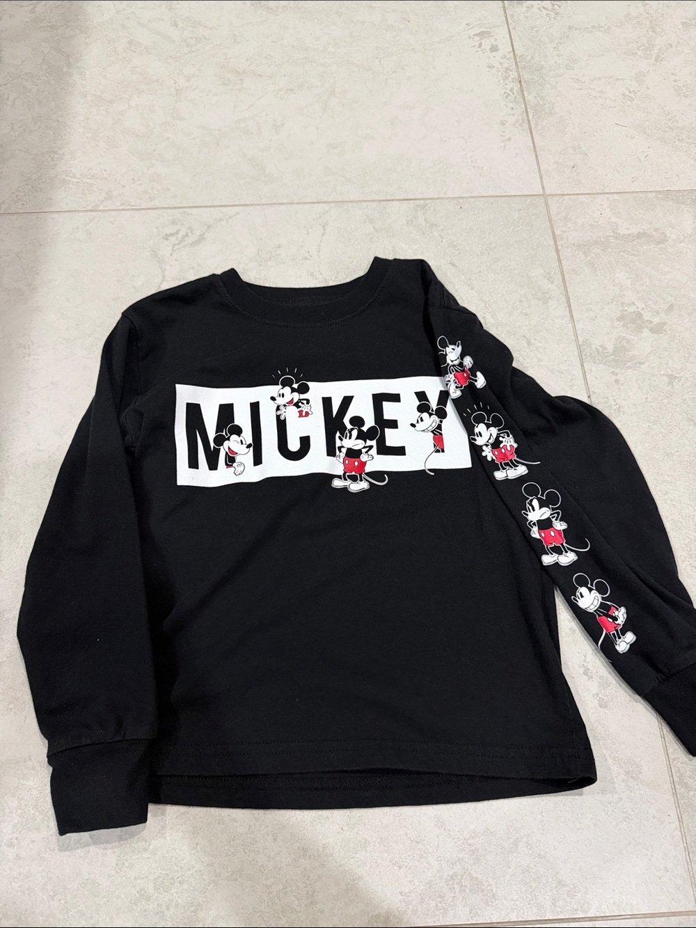 Disney Black Mickey Mouse Long Sleeve Tee with Red Accents